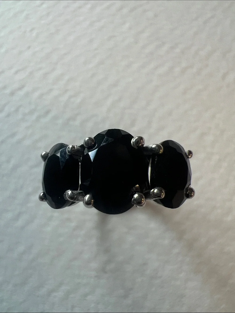Sterling Silver Black Stone Three-Stone Ring